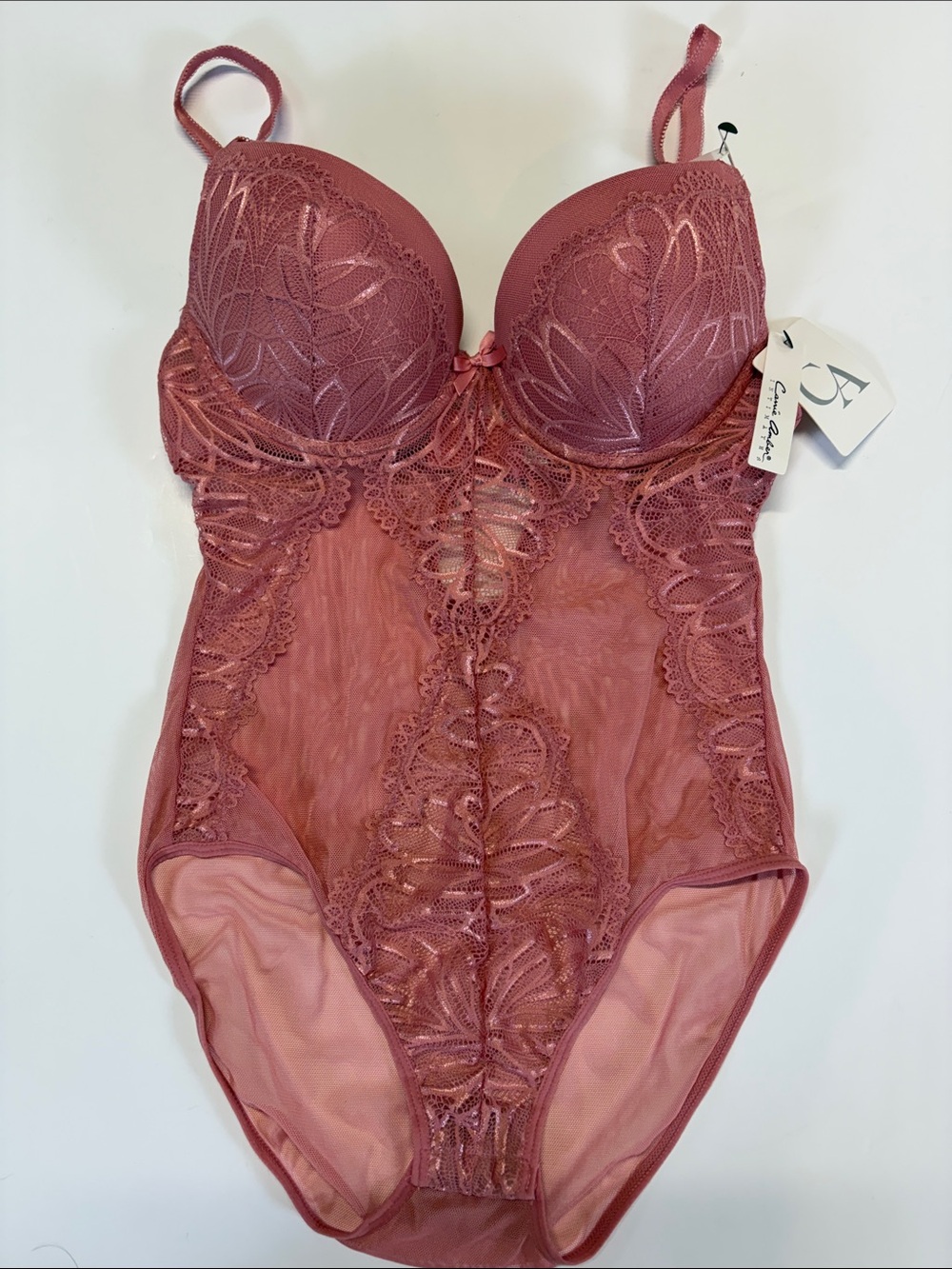 Carrie Amber Rose Lace Mesh Teddy Bodysuit Lingerie One Piece Size Medium